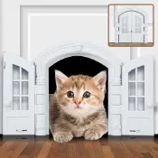 寵物出入門 狗門洞 貓門 寵物圍欄 貓狗自由出入 跨境 French Cat Door寵物門洞貓咪狗門雙開門進出門洞靜音