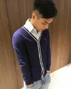 美國百分百【Ralph Lauren】針織衫罩衫 RL 男款 學院 開釦外套 網眼 POLO 深藍 XS S號 H257