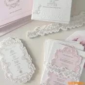 松鼠家客製化 【請柬】法式結婚請柬 蕾絲花邊 婚禮邀請函 可訂製設計 喜宴喜帖 請帖賀卡 製作