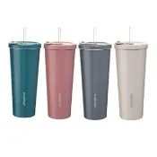 【CorelleBrands 康寧餐具】陶瓷不鏽鋼真空保溫吸管杯800ml(贈細吸管)-出清品