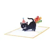 【Paper Play】生日卡片-3D立體彈出彩虹屁搞笑小黑貓造型賀卡 卡片(生日卡片 立體賀卡)