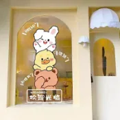 樂購優品百貨 ins可愛貓咪歡迎光臨門貼小心玻璃防撞裝飾靜電貼櫥窗玻璃貼紙