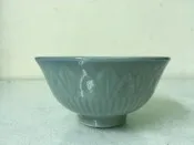 WH27273【四十八號老倉庫】全新 早期 台灣 藍釉 樹葉紋 古早碗 飯碗 米糕碗 碗粿碗 完整 1碗價