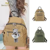 【BAGGLY&CO】買一送一 幻彩多漾真皮尼龍後背包 送毛毛肚熊吊飾(真皮包包 真皮後背包 輕量