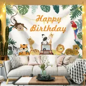 ⭐️【收誕 生日背景布】卡通動物生日主題 卡通叢林動物生日派對佈置布景 週嵗布置 生日 尾牙 生日佈置 兒童生日派對佈置