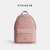 【COACH】蔻馳官方直營 TAYLOR小號經典標誌丹寧布雙肩包 後背包-IM/淺粉色(CER70)