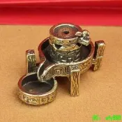 【可開發票】黃銅實心磨石倒流香迷你老石磨擺件創意農村磨臺香插復古懷舊底座