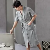 精選 睡袍男士浴袍式睡衣晨袍和服 夏季純棉短袖帶兜浴衣矮個子日式和風