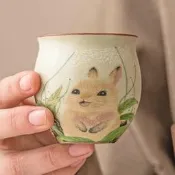 臺灣現貨兔子汝窯茶杯陶瓷主人杯單杯中式功夫品茗杯聞香杯茶具個人杯茶盞