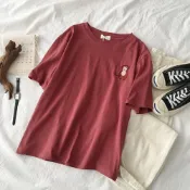 (店+)台灣發貨韓版可愛動物刺繡上衣短袖上衣 衣服 女裝 t恤 短袖t恤 上衣T274