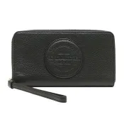 COACH 圓標LOGO皮革拉鍊長夾－黑