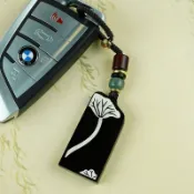 現貨+預購 鑰匙扣手機掛飾-黑檀木荷花鑲銀包包配飾74if66【獨家進口】【米蘭精品】