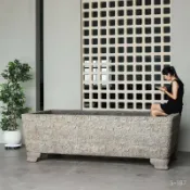 美雅閣家居 仿古做舊石缸庭院養魚天然石頭祥雲紋門海大水缸青石戶外石雕魚缸sq16
