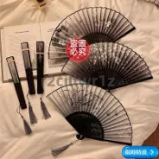 💯免運在台💯【隨身攜帶涼】風折疊小扇子隨身攜帶古風漢服古裝舞蹈新中式夏天黑色竹扇女fdwe