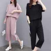 【LANNI 藍尼】現+預 休閒舒適七分褲套裝(女裝/短袖/長褲/運動服/日系/通勤)