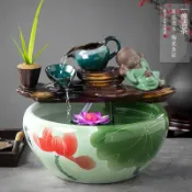 景德鎮陶瓷自循環流水缸加濕器室內家用養魚盆睡蓮荷花缸增氧擺件の
