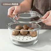 耐高溫微波爐玻璃碗 帶蓋蒸盤 蒸蛋碗 雙耳煲湯碗 加厚沙拉碗 餃子蒸盤 微波爐專用 陶瓷蒸盤 蒸蛋器 保鮮碗