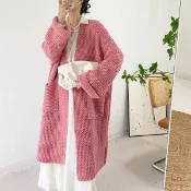 Anna S ANNAS 正韓 特價 芭比粉 外套 粗針織罩衫 長版 寬鬆 大衣 毛衣 韓國