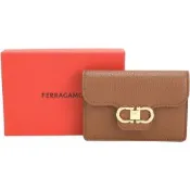 Salvatore Ferragamo Gancini 荔紋牛皮金馬蹄釦信封式鑰匙包 零錢包(棕色)
