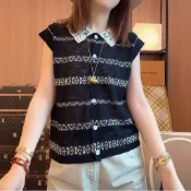 上衣 T恤 針織衫 S-XL笑臉刺繡條紋針織開衫夏季韓系輕薄顯瘦氣質百搭上衣-17321.胖胖美依