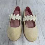 ［出清品］[ 展示品 ]《布布童鞋》小花童系列花舞銀白蕾絲綁帶公主鞋(17公分)