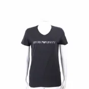 Emporio Armani GA老鷹標誌黑色V領棉質TEE T恤(女款)