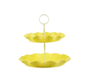 Happy Happy 蛋糕盤點心盤托盤HIGHTEA陶瓷霧面雙層波浪花邊糖果色飾品收納房間擺飾-粉/黃/綠/藍【AAA1935】