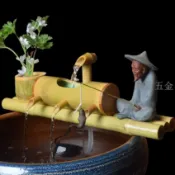 【滿290出貨】竹子流水竹筒流水器魚缸石槽魚池裝飾陶瓷造景擺件過濾器養魚制氧
