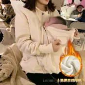 [抗起球]秋冬加絨哺乳外出衛衣外套 袋鼠媽媽母子嬰兒寶寶連體衣 加絨加厚外套