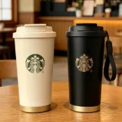「🇺🇸美國代購✈️」 星巴克473ml 雙飲口保溫杯 不鏽鋼咖啡杯 黑白經典款 隨行水壺 保冷杯 starbucks