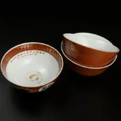 大同瓷器 萬壽無疆 紅色 萬字瓷碗 三件一組