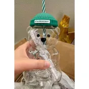 懒大王免運🎁星巴克 北美限量 綠色毛線帽小熊 玻璃吸管杯 591ml大容量 冷飲玻璃杯 送禮禮物