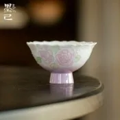 全球選品1館 生活百貨 墨己漸變紫手繪有田燒薔薇花口高足茶杯功夫茶具家用陶瓷品茗杯