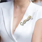 【Penny珮妮】金錢豹 鑲嵌鋯石 珍珠 胸針(母親節禮物/交換禮物/生日禮物/情人節/父親節)