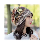(店+)【臺潮好運】民族風印花包頭帽 柔軟防風堆堆帽 女款套頭帽 戶外護耳帽 月子帽 化療帽 遮白髮頭巾帽