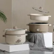 不二屋 多功能電煮鍋 大容量電火鍋 不沾電炒鍋 宿舍料理鍋 家用一體鍋 智能恆溫 防乾燒 輕便好收納 3L容量 304不鏽鋼