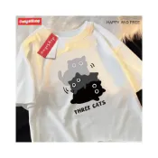 (店+)S~XL 萌寵 三隻疊疊貓 純棉 短T 情侶T【Y1328】MIT 情侶裝 短袖T恤 男女可穿 快速出貨不用等 KUSO