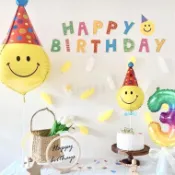 ⭐️【笑臉HBD字母旗】微笑生日旗 生日旗 派對佈置 生日快樂拉旗 三角旗 週歲佈置 生日佈置 拉旗 生日布條 慶