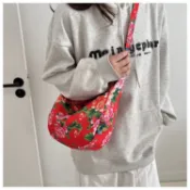 桃園出貨帆布包包女2025新款東北大花小衆秋冬大容量百搭單肩斜挎包餃子包