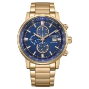 大高雄鐘錶城 CITIZEN 星辰 Chronograph CA0843-89L 情人節推薦款亞洲限定 光動能計時碼錶時尚錶 藍金 43mm｜樂天領券現折★全館特惠中★指定刷卡回饋10%