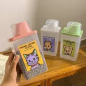 【寵物零食 專屬收納】寵物收納零食罐塑料透明卡通罐子五穀雜糧廚房收納盒乾貨儲物罐寵物零食收納罐 貓糧儲存罐