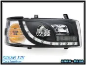 《晟鑫》全新 高品質 VW T4 長軸一體式 GP VR6 類R8 LED燈眉 黑框 魚眼 頭燈一組 台灣製