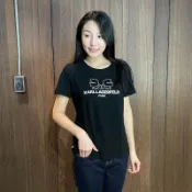 美國百分百【全新真品】Karl Lagerfeld 卡爾老佛爺 短袖T恤 T-shirt 短T 女 黑色 BG51