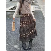 🌷台灣出貨🌷FG穿搭社 韓系復古感丨春夏季新款蓬蓬裙古着復古拼接半身裙2025波點蛋糕 大裙擺 傘裙 中長裙 過膝裙