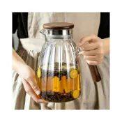 (店+)高硼矽耐熱玻璃冷水壺1.8L 質感木蓋 夏日冷泡茶 南瓜壺 飲料壺 冷熱兩用水壺 玻璃壺