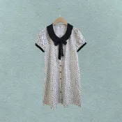 *♡*專櫃H2O/黑白波點/蝴蝶結排釦絲質洋裝/M/近新/二手《Anna的百寶箱》
