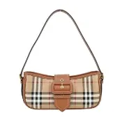 【BURBERRY 巴寶莉】Sling 經典格紋牛皮飾邊手提/肩背包(石楠木棕色)