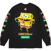 (店+)【Supreme】SUP-SS25-250 Supreme 海綿寶寶 聯名款 SS25 WEEK11 Racing L/S Tee 搞怪印花圖案圓領長袖潮牌T恤 男女同款