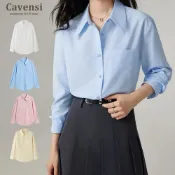(店+)【Cavensi】加大至100KG 上班族白襯衫女 長袖襯衫 職業襯衫 寬鬆工作服 大尺碼正裝 白襯衣 藍色襯衫 40T