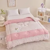 【Prawear 巴麗維亞】韓版首爾蕾絲特大全舖棉床包兩用被組四件組(四色任選 冬包床包35公分)